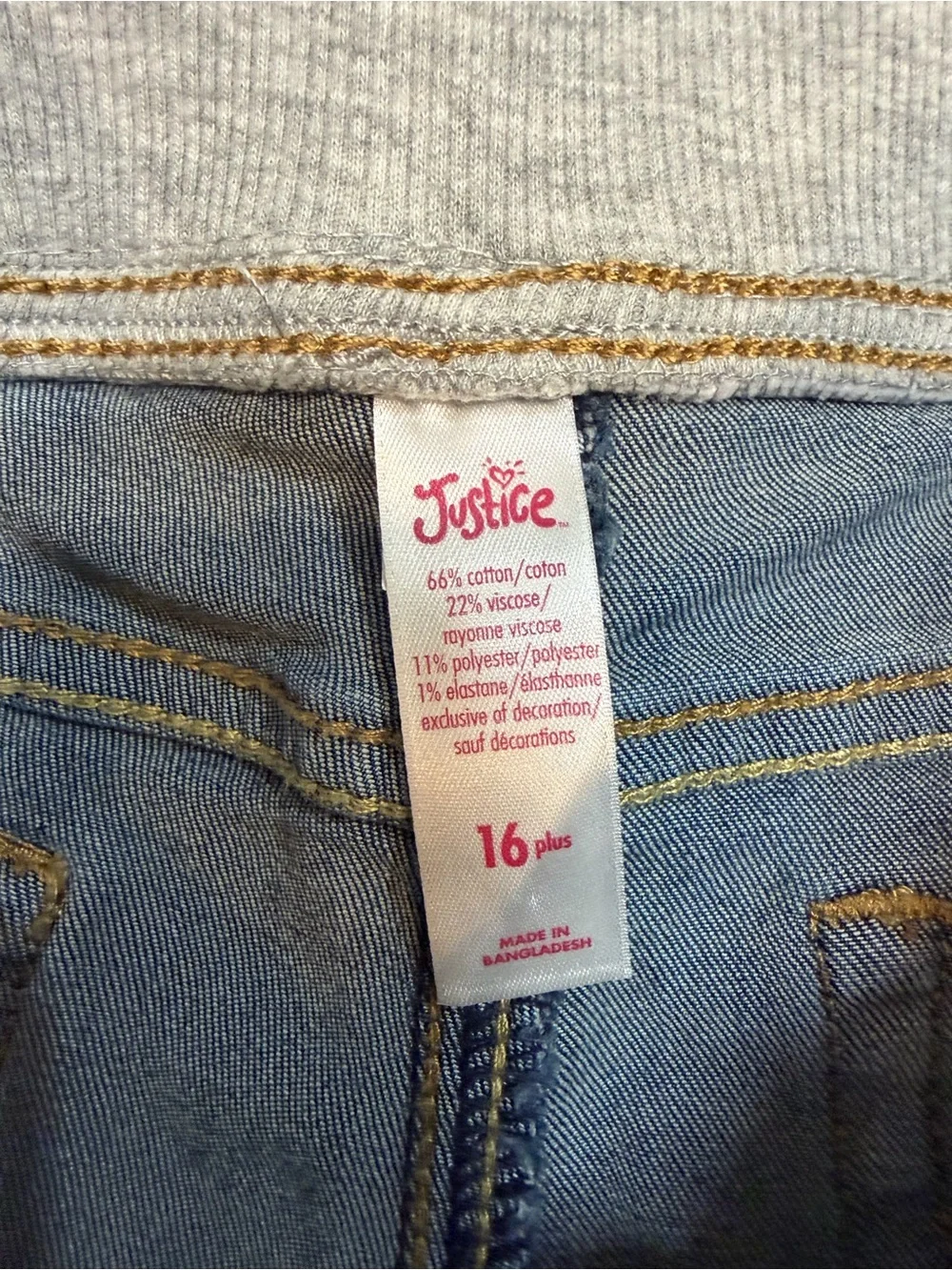 Justice Girls Plus Size 16 Denim Bermuda Shorts Pull On Knit Waist Cuffed
